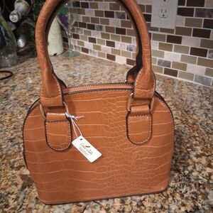 Elegant Brown Mini Crocodile-Embossed Handbag